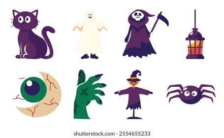 A set of fun Halloween icons featuring classic spooky characters and objects. Perfect for festive designs!