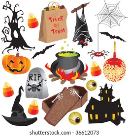 Set of fun Halloween icons, isolated on white