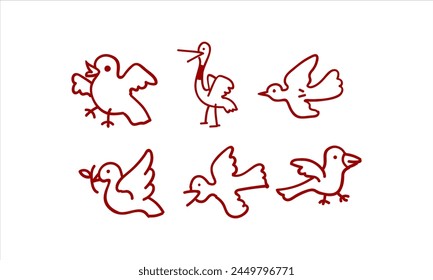 Set von Fun Lineart Bird Doodle