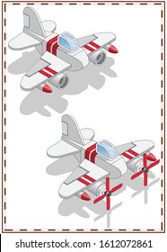 A Set Of Fun Military Aircraft. Isometric. Isolated On White Background. Vector Illustration.