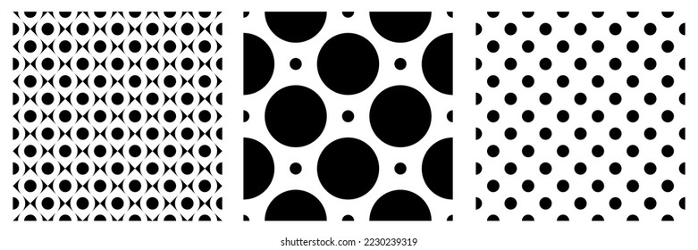 Set of fun monochrome polka dotted pattern. Vector Illustration.