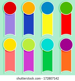 Set of fun multicolor labels, stickies or tags on green background