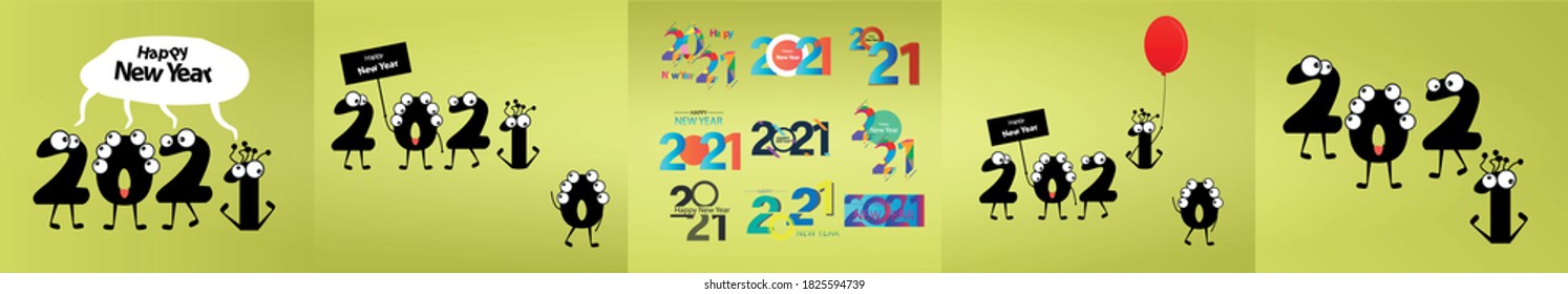 A set of fun new year's dates in 2021. Cartoon style. Vector