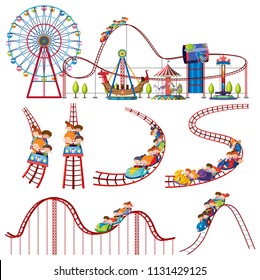 A Set Of Fun Park Roller Coaster Illustration