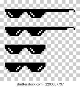 Set of fun retro pixel sun glass icon, life style meme sunglasses thug, vector illustration .