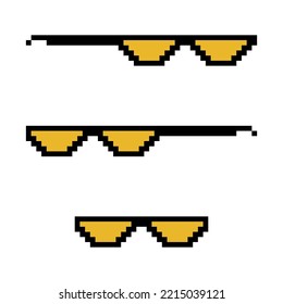 Set of fun retro pixel sun glass icon, life style meme sunglasses thug, vector illustration .