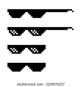 Set of fun retro pixel sun glass icon, life style meme sunglasses thug, vector illustration .