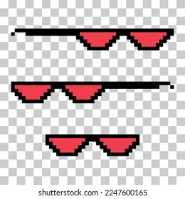 Set of fun retro pixel sun glass icon, life style meme sunglasses thug, vector illustration .