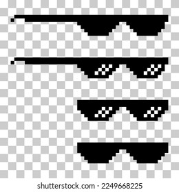 Set of fun retro pixel sun glass icon, life style meme sunglasses thug, vector illustration .