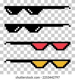 Set of fun retro pixel sun glass icon, life style meme sunglasses thug, vector illustration .