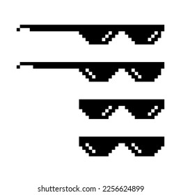 Set of fun retro pixel sun glass icon, life style meme sunglasses thug, vector illustration .