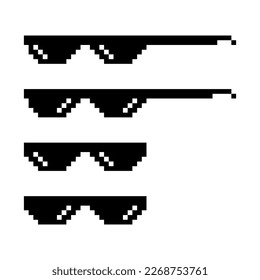 Set of fun retro pixel sun glass icon, life style meme sunglasses thug, vector illustration .