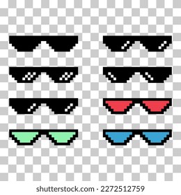 Set of fun retro pixel sun glass icon, life style meme sunglasses thug, vector illustration .