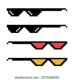 Set of fun retro pixel sun glass icon, life style meme sunglasses thug, vector illustration .