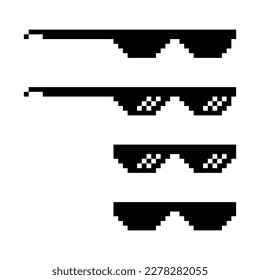 Set of fun retro pixel sun glass icon, life style meme sunglasses thug, vector illustration .