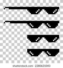 Set of fun retro pixel sun glass icon, life style meme sunglasses thug, vector illustration .