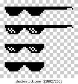 Set of fun retro pixel sun glass icon, life style meme sunglasses thug, vector illustration .