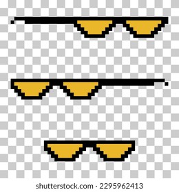 Set of fun retro pixel sun glass icon, life style meme sunglasses thug, vector illustration .