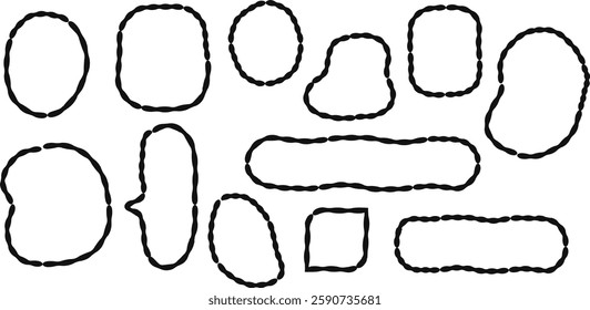 Set of fun speech bubbles drawn by dotted lines, vector illustration isolated on a transparent background