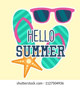 Set of fun summer holidays cards. Hello summer and sale offering vector illustration