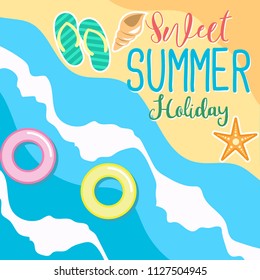 Set of fun summer holidays cards. Hello summer and sale offering vector illustration