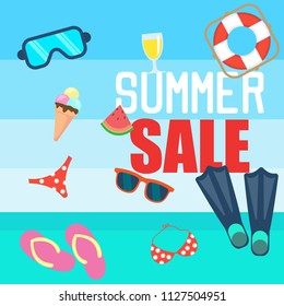 Set of fun summer holidays cards. Hello summer and sale offering vector illustration