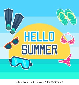Set of fun summer holidays cards. Hello summer and sale offering vector illustration