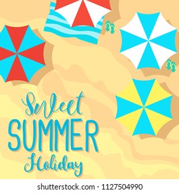Set of fun summer holidays cards. Hello summer and sale offering vector illustration