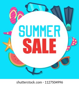 Set of fun summer holidays cards. Hello summer and sale offering vector illustration