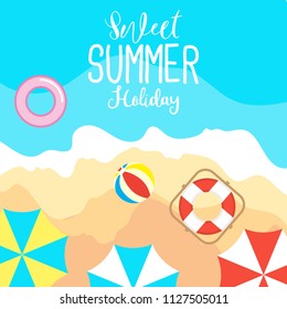 Set of fun summer holidays cards. Hello summer and sale offering vector illustration
