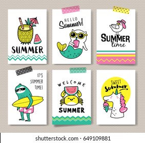 Set of fun summer holidays cards