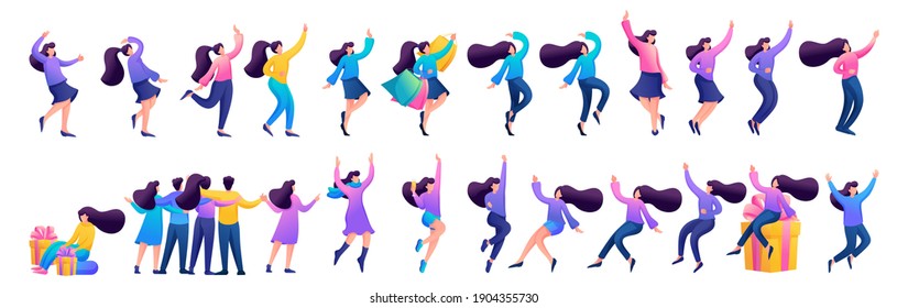 Set of fun teen girls with different poses for use in vector illustrations