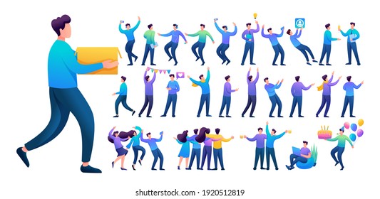Set of a fun teen man. Presentation in various in various poses and actions. 2D Flat character vector illustration N3.