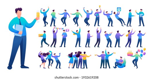 Set Of A Fun Teen Man. Presentation In Various In Various Poses And Actions. 2D Flat Character Vector Illustration N8.