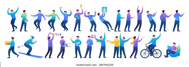 Set of fun teen men with different poses for use in vector illustrations. - Shutterstock ID 1897942234