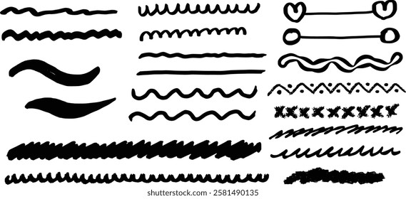 Set of fun underlining in manga style, vector illustration isolated on a transparent background