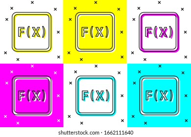 Establecer icono de símbolo matemático de función aislado en fondo de color. Ilustración vectorial