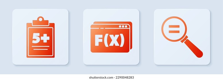 Set Function mathematical symbol, Test or exam sheet and Calculation. White square button. Vector