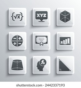 Set Function mathematical symbol, Triangle, Laptop with graph chart, Certificate template, Geometric figure, XYZ Coordinate system, Square root of x glyph and Cube icon. Vector