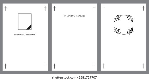 Set of funeral card. Empty card with black cross in the corners