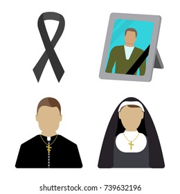 Set of funeral cartoon icon. Isolated vector illustration on white background.