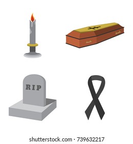 Set of funeral cartoon icon. Isolated vector illustration on white background.