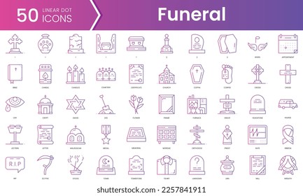 Set of funeral icons. Gradient style icon bundle. Vector Illustration