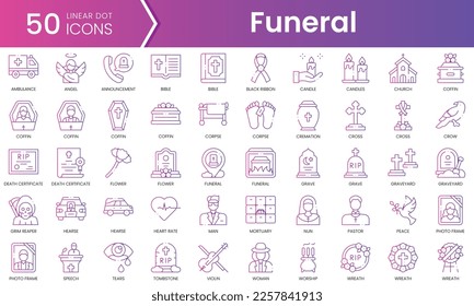 Set of funeral icons. Gradient style icon bundle. Vector Illustration