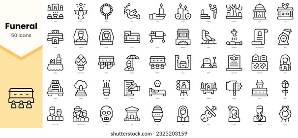 Set of funeral Icons. Simple line art style icons pack. Vector illustration