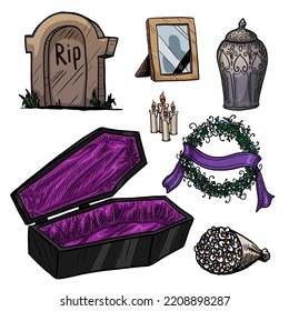 set of funeral items vector illustration isolated on white background