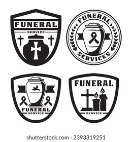 Set of funeral services logo template. RIP service house logo illustration.