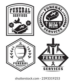 Set of funeral services logo template. RIP service house logo illustration.