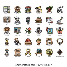 Set of funeral thin line and pixel perfect icons for any web and app project. 