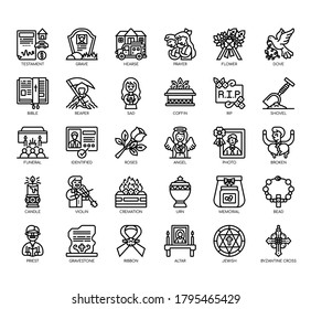 Set of funeral thin line and pixel perfect icons for any web and app project. 